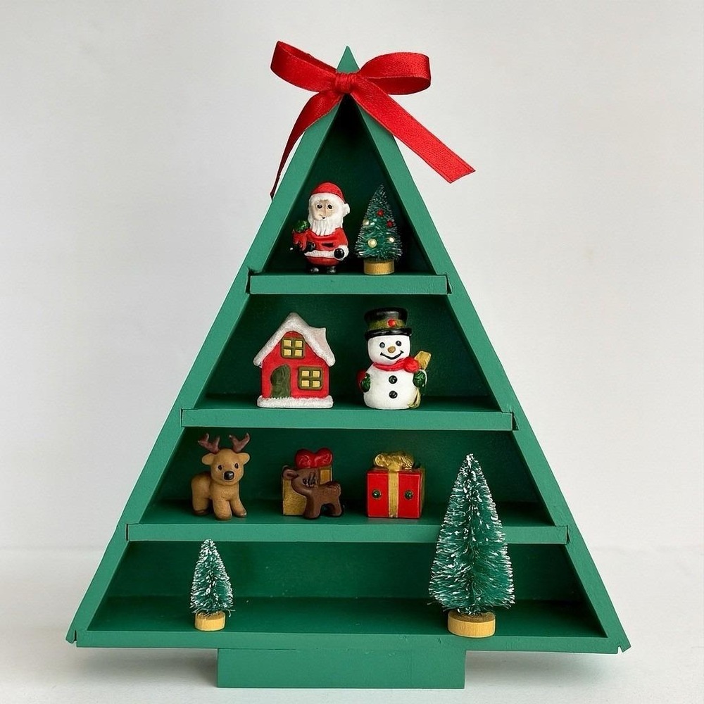 Vintage Christmas Tree‎ Trinket Shelf Green Miniature Tiny Charming GANZ 7" Tall